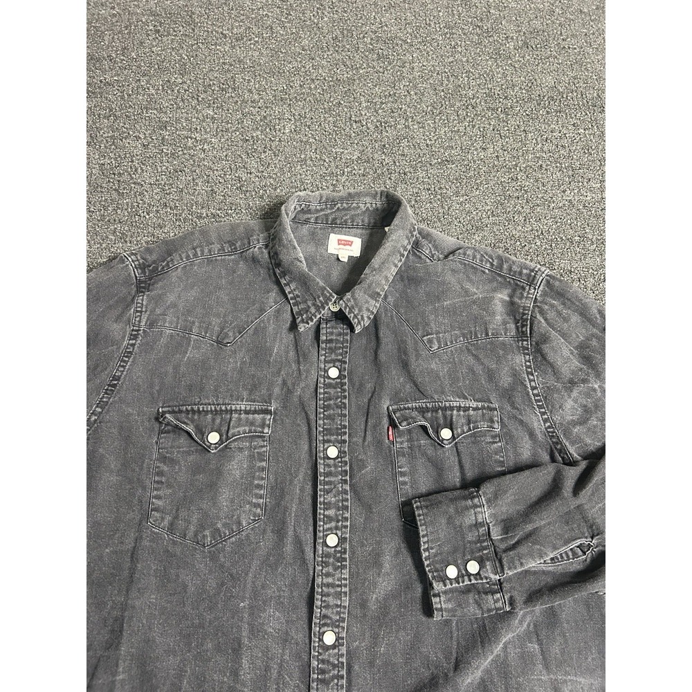 Levi's Pearl Snap Denim Shirt Black Mens 2XL Western Ranch Cowboy Rodeo Work